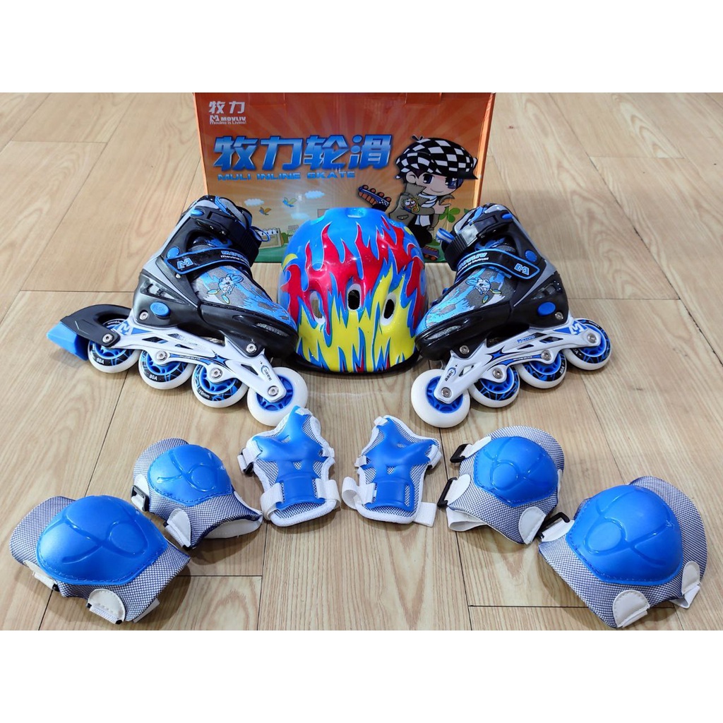 Sepatu Roda Inline Skate Anak Muli Set Blue