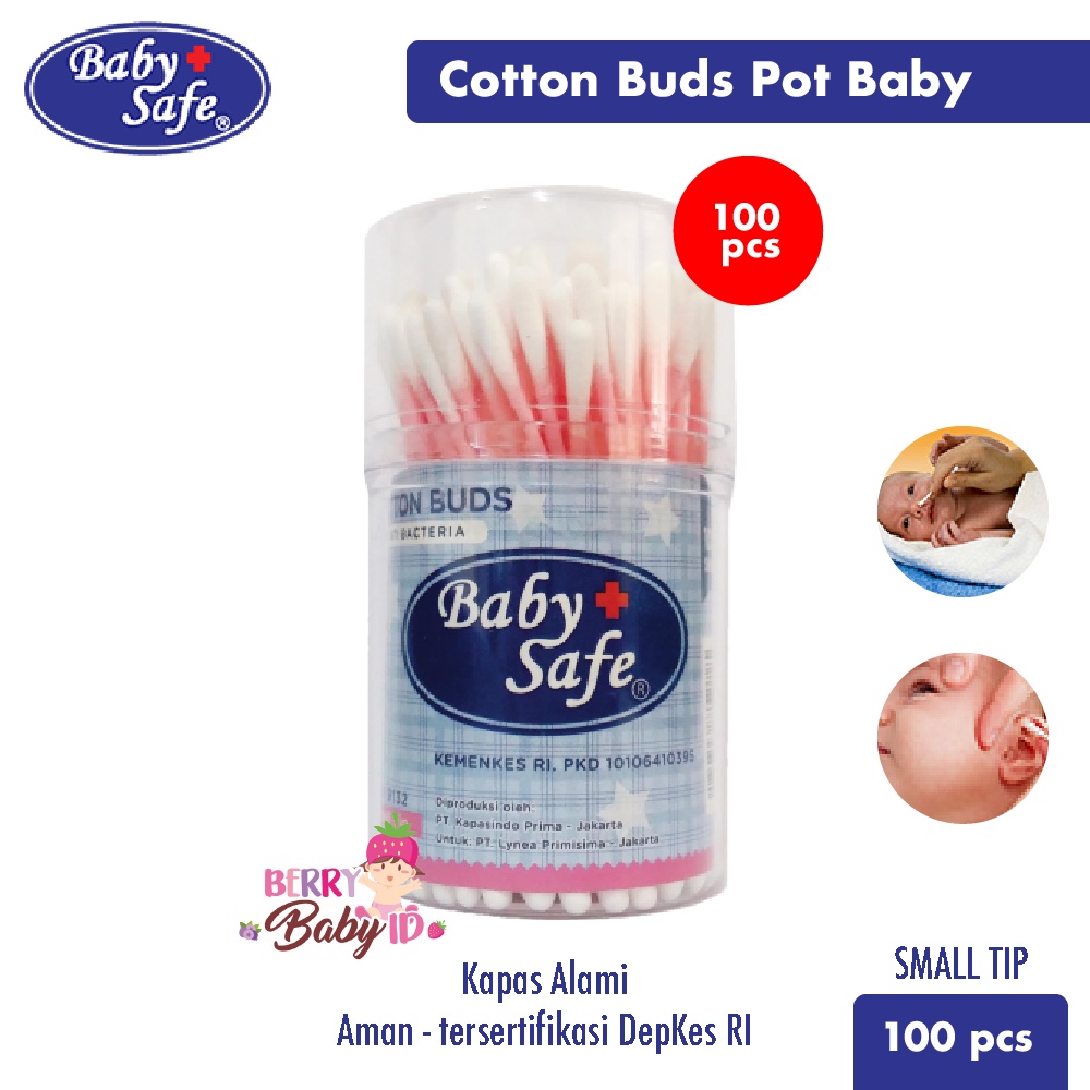 Baby Safe Paket Cotton Buds Pot &amp; Refill Small Tip Korek Kuping Bayi Berry Mart