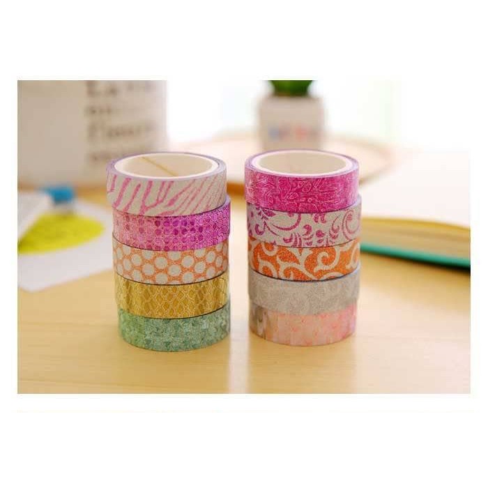 Glitter Printing Washi Tape 15mm x 3m (5pcs)