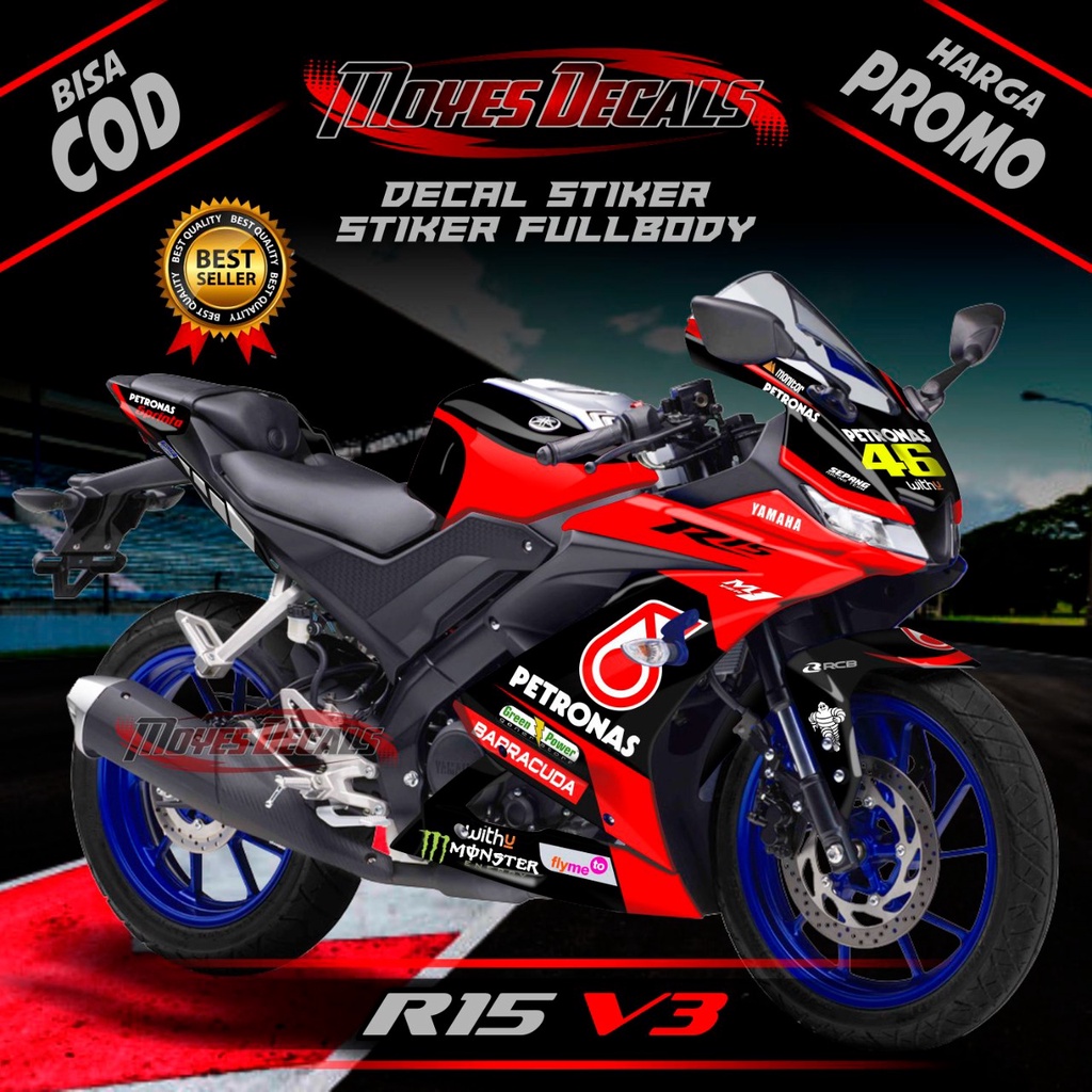 Decal Sticker Yamaha R15 V3 - Motif Petronas Sport Merah Stiker Decal R15 V3