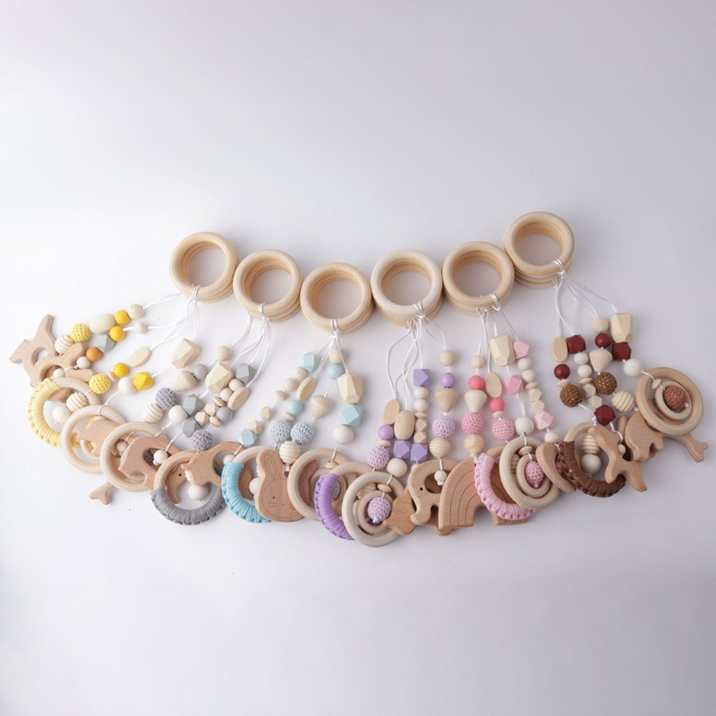 Mary 4pcs / Set Gelang Teether Rattle Bahan Kayu Beech Alami Untuk Bayi