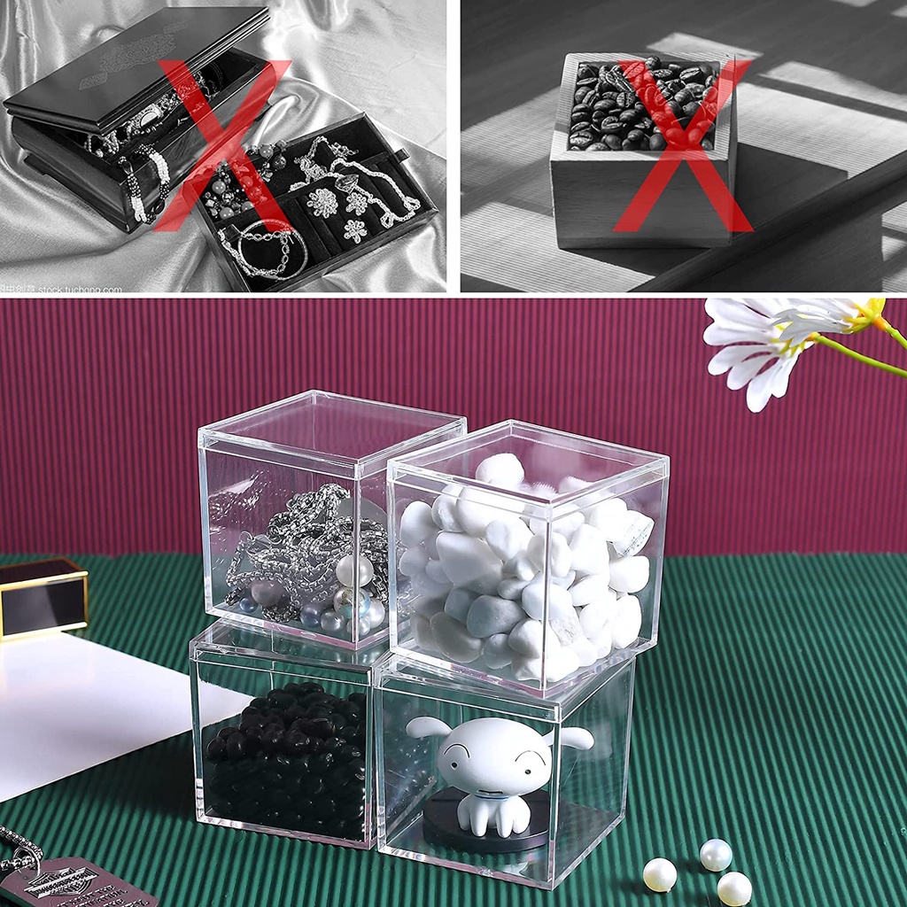 Kotak Kubus Persegi Wadah Candy Box Tahan Lama Transparan Case Akrilik Bening Dengan Tutup Organizer Plastik Banyak Kegunaan
