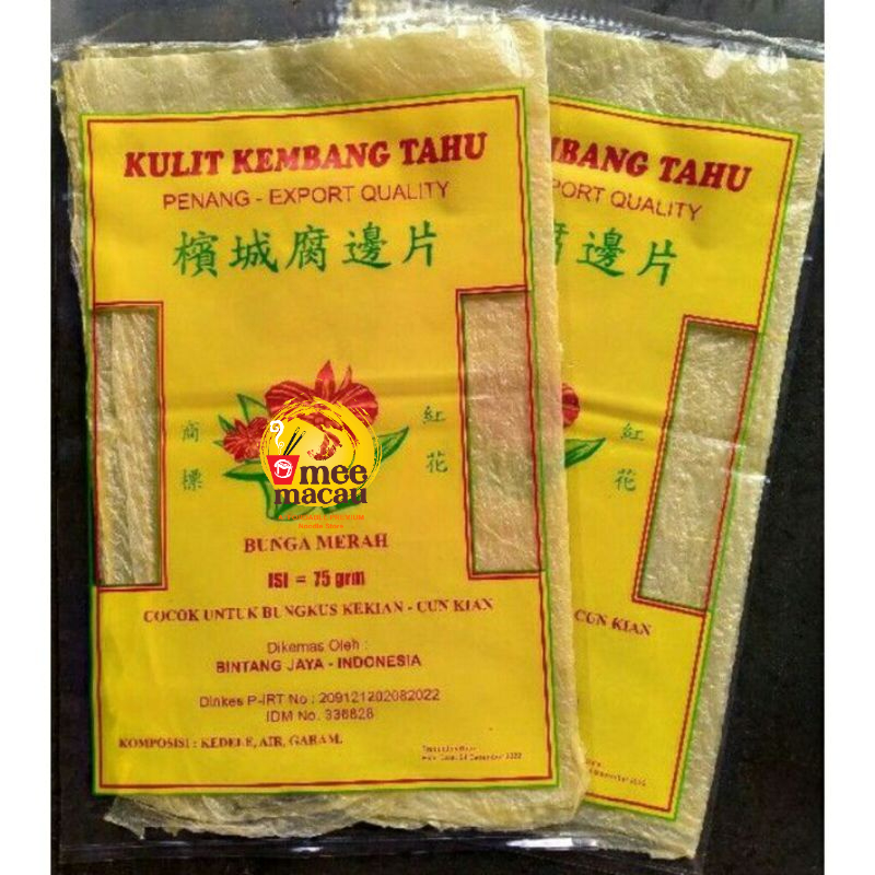 Kulit Kembang Tahu / Kulit Tahu Elastis Import Penang Cap Bunga Merah - 75 Gram Keto Friendly Export Quality Cocok Untuk Dimsum Kekian Hekeng Kekian Ekkado Money Bag / Sup Bebas Pengawet Tinggi Gizi