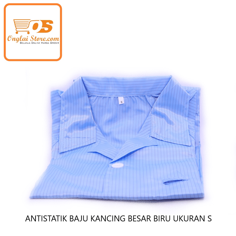 ANTISTATIK BAJU KANCING BESAR BIRU UKURAN S (HARGA SPESIAL)