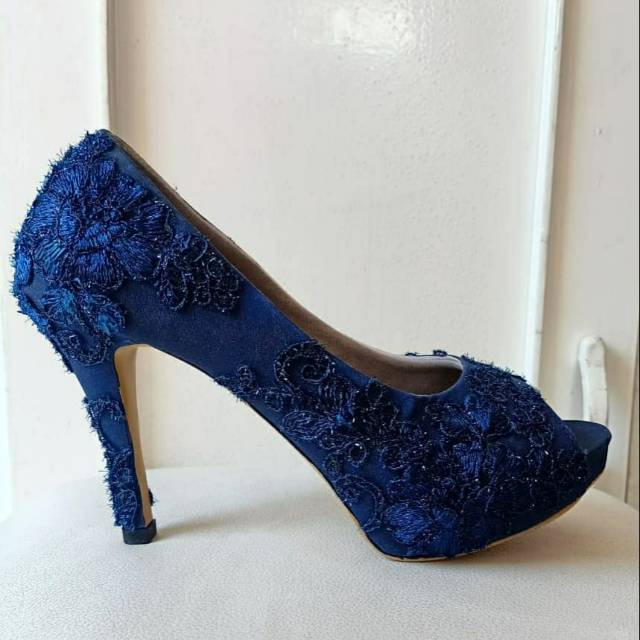 

SLIGHT Peeptoe Brukat Navy Display Stock 40