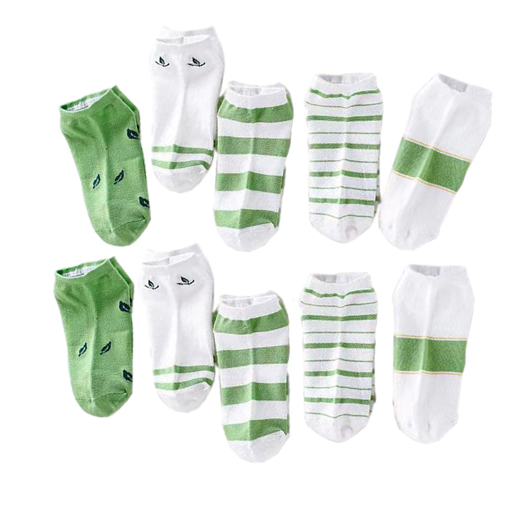 INFY - Kaos Kaki Wanita Motif Green Leaf Fashion Korea Women Sock Import Murah KK005