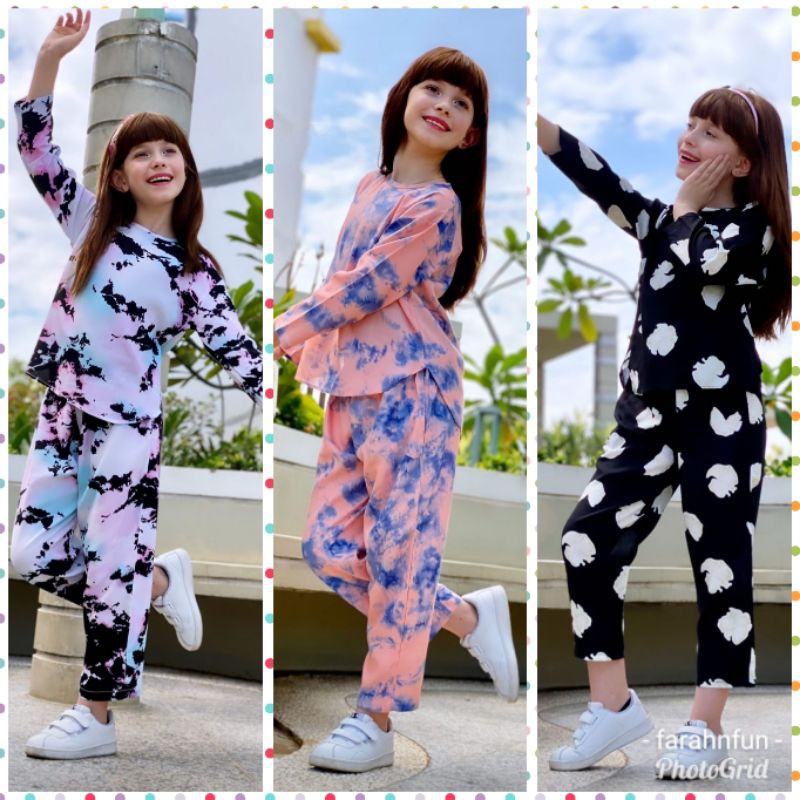 Setelan tie dye anak / setelan rayon anak perempuan / setelan anak motif tie dye little dino