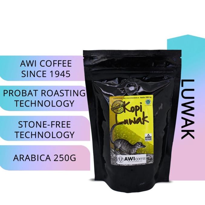 

AWI KOPI LUWAK 250GR ARABICA ROASTED CIVET COFFEE BIJI BUBUK BEAN POWD FBFG63546