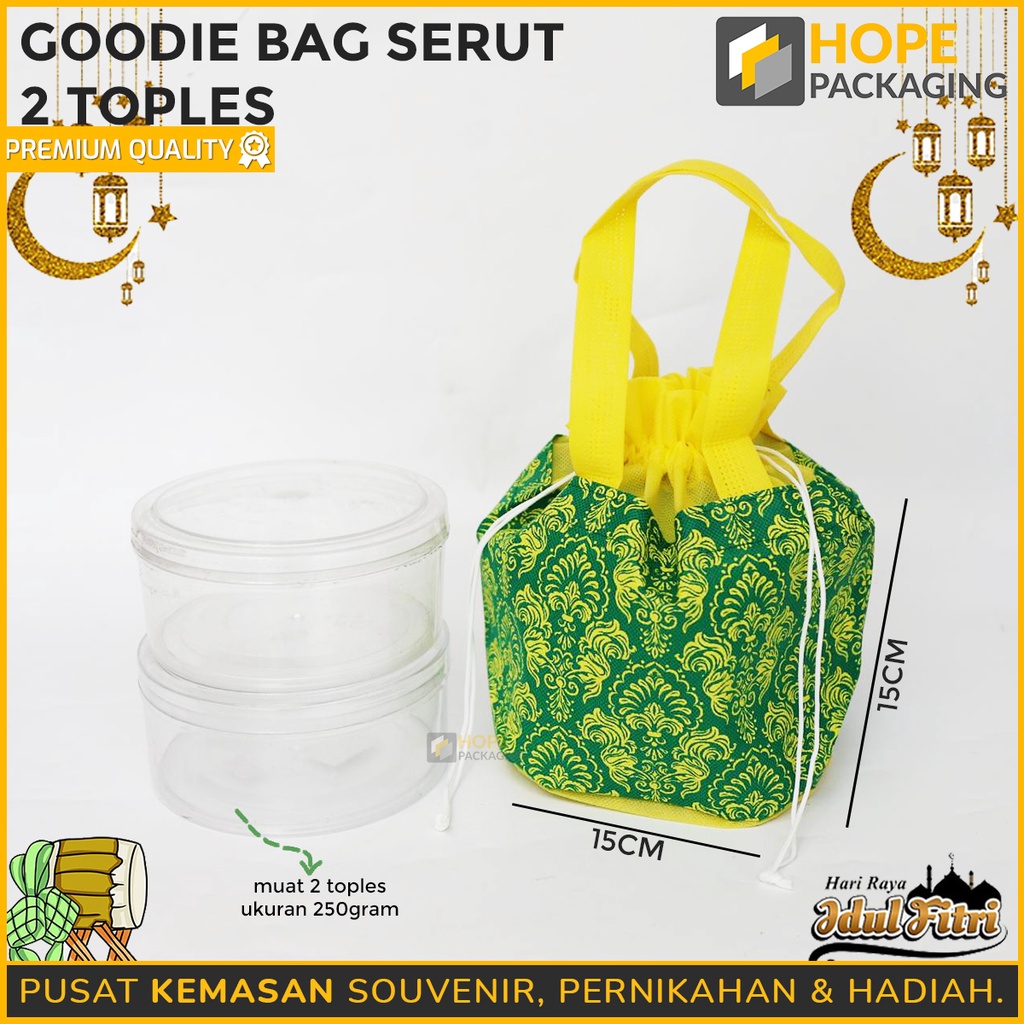 Goodie Bag Spunbond hijau kuning Toples Kue Kering  muat 2 Toples 500gr  dan 3 Toples 500gr untuk hampers lebaran