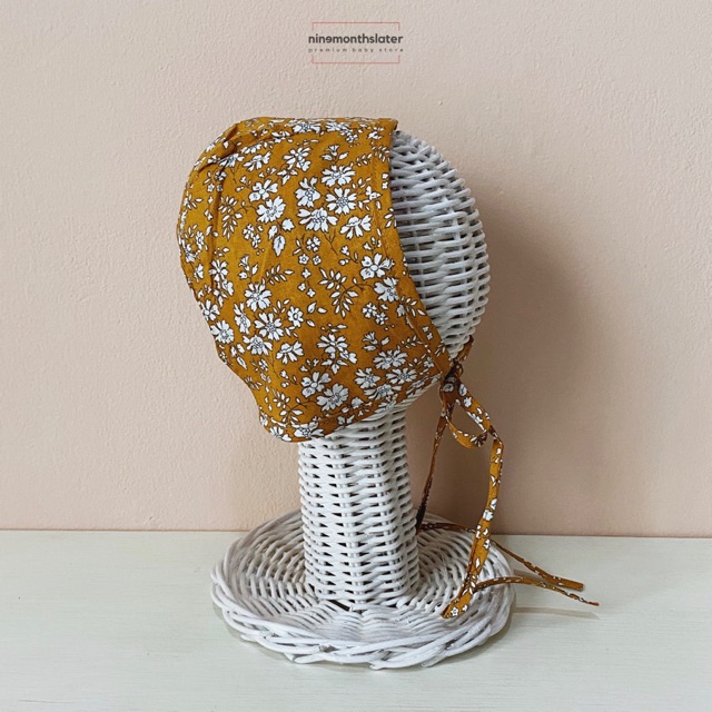 Linen Baby Bonnet Topi Boho Anak Bayi Lucu Penutup Kepala Balita Adjustable