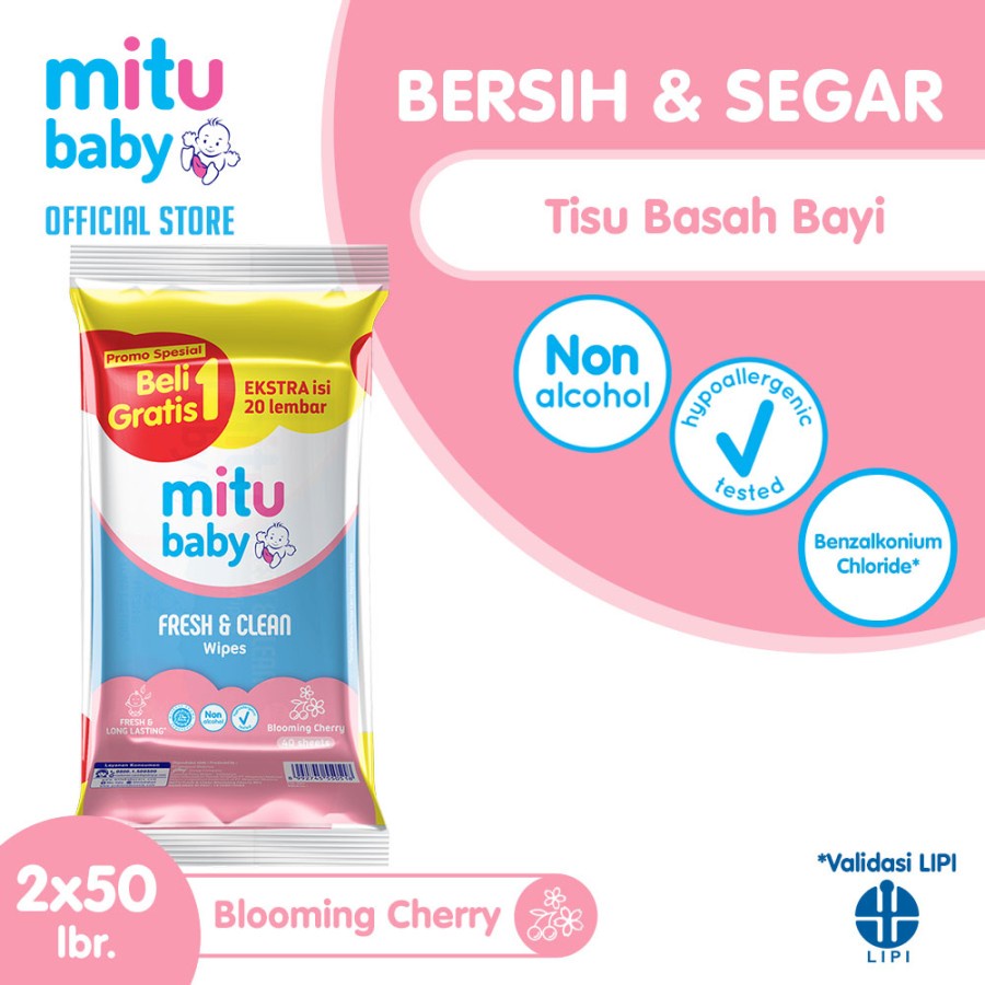 Tissue Basah Mitu Fresh &amp; Clean Buy 1 Get 1 50s+50s