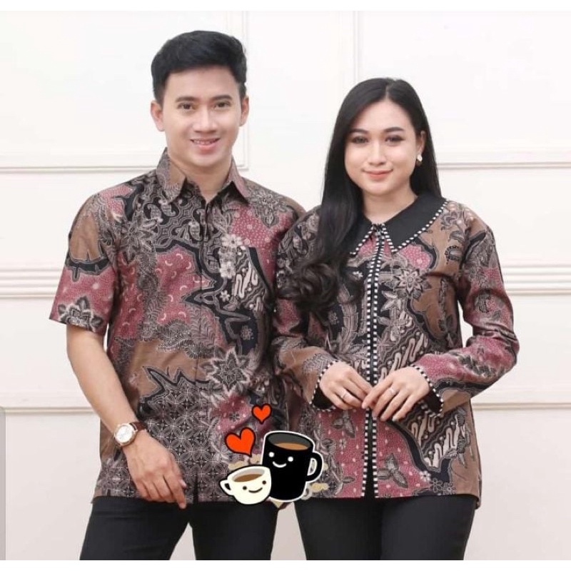 Couple Batik Atasan Seragam Kerja Kantor Warna Merah Lawasan