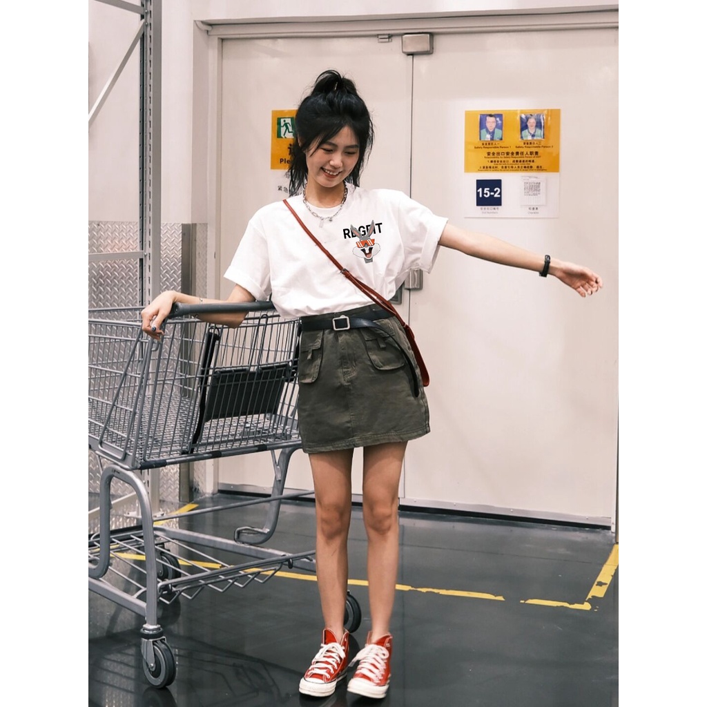 EUNII T-shirt Lengan Pendek Pola Kelinci Vintage Longgar Korean Style/Kaos Atasan Wanita/Baju Kaus Oversize Wanita