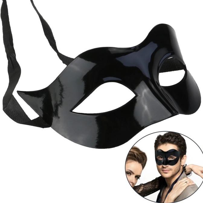 Topeng Pesta Party Mask Topeng Pria Halloween Topeng Wanita - Polos - Hitam