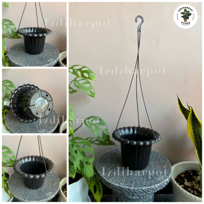 pot bunga tanaman gantung mawar warna hitam 20cm - HITAM ORIGINAL