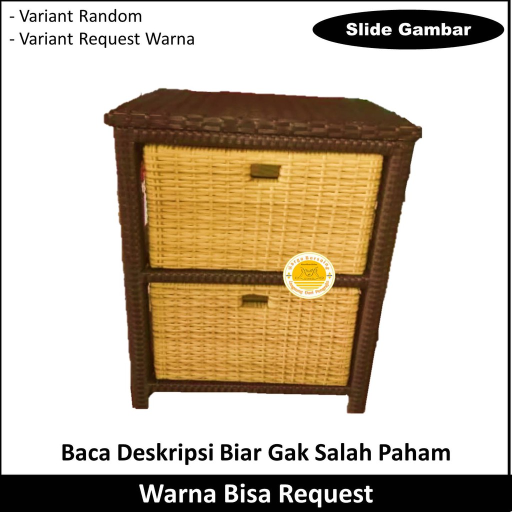 Lemari Rotan 2 Laci - Lemari Laci 2 Ke Atas Bahan Rotan Sintetis - Lemari Anak - Lemari Baju - Lemar