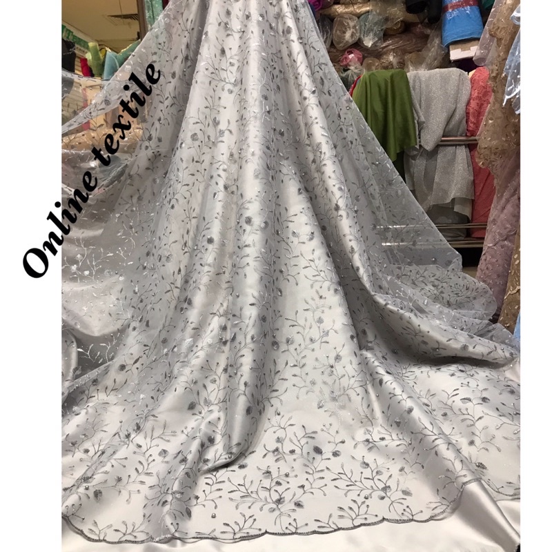 MURAH!! Kain bahan Tulle akar mutiara / brokat Gliter mutiara ( TILE CEPLOK)