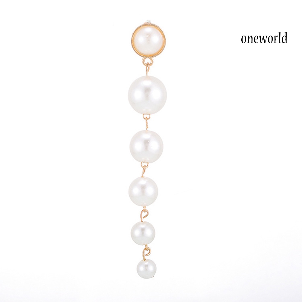 OW@ Fashion Women Big Round Faux Pearl Dangle Long Drop Stud Earrings Jewelry Gift