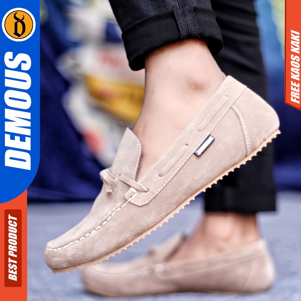 Sepatu Slip on Pria Santai Casual Formal Suede Kerja Kantor Kuliah Kondangan Hitam Keren Terbaru