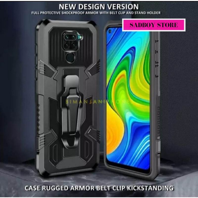Soft Case Belt Clip Xiaomi Redmi Note 9 - 9 Pro Case Robot Belt Clip Standing Cover Armor Rugged H24
