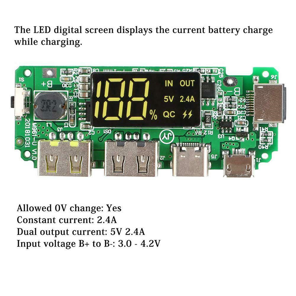 Modul Power Bank Charger Baterai Lithium 18650 Dual Usb Tipe-C / Micro Usb 5v 2.4a Dengan Layar Digital Led