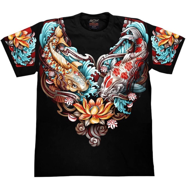  Kaos  Unisex Pria Wanita Rock Chang FHD 65 Motif Koi 