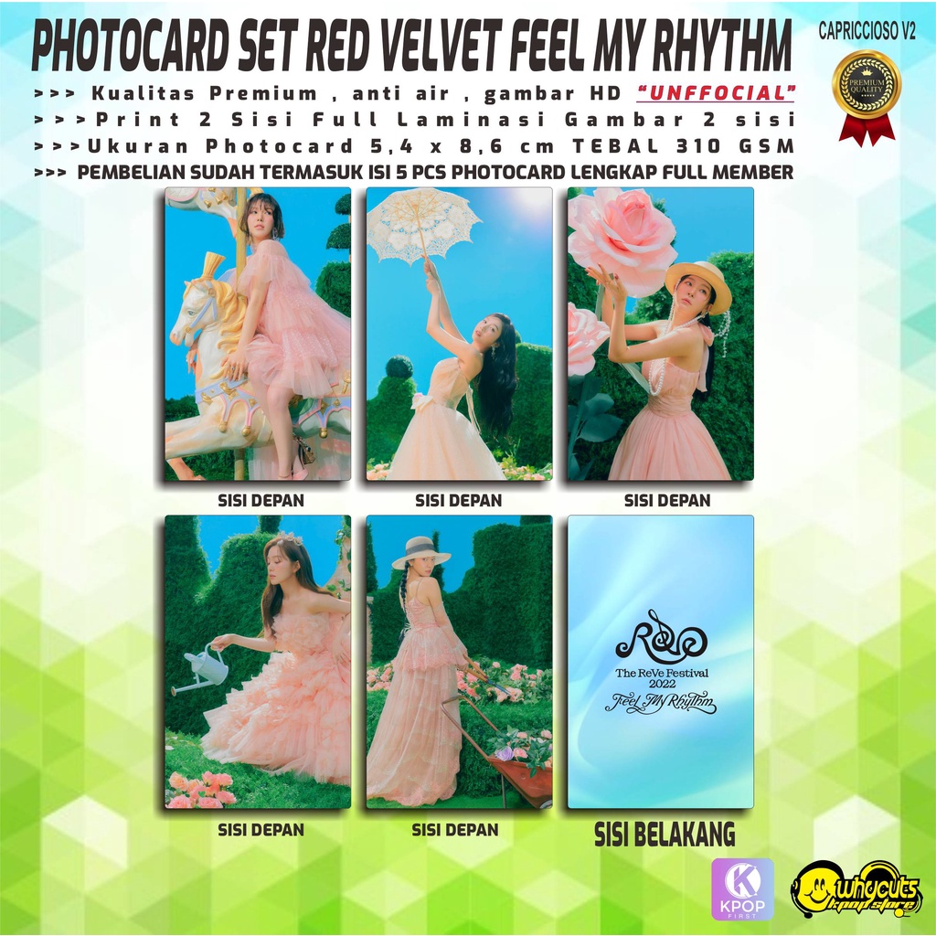 PHOTOCARD SET PC KPOP RED VELVET FEEL MY RHYTHM / PRINT 2 SISI FULL LAMINASI GLOSSY / ANTI AIR / DAPAT SEMUA MEMBER