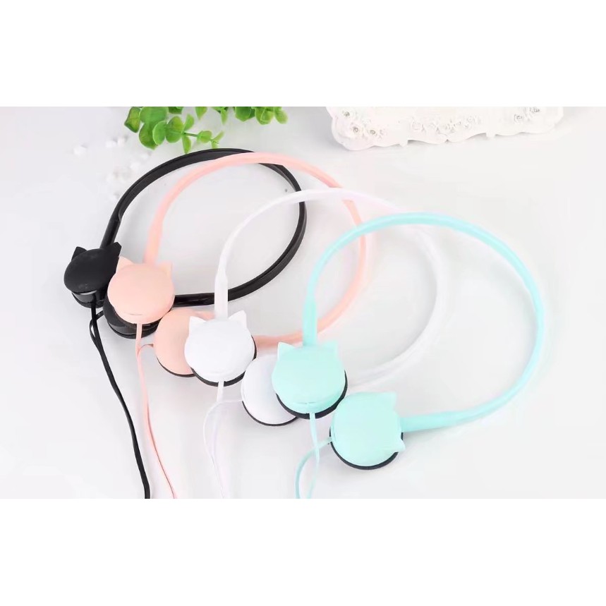 [KN-430] Headphone Headset Bentuk Kepala Kucing Polos / Earphone Overhead Motif Kucing Simple / Earphone Karakter Cat Head / Earphone Cat Polos