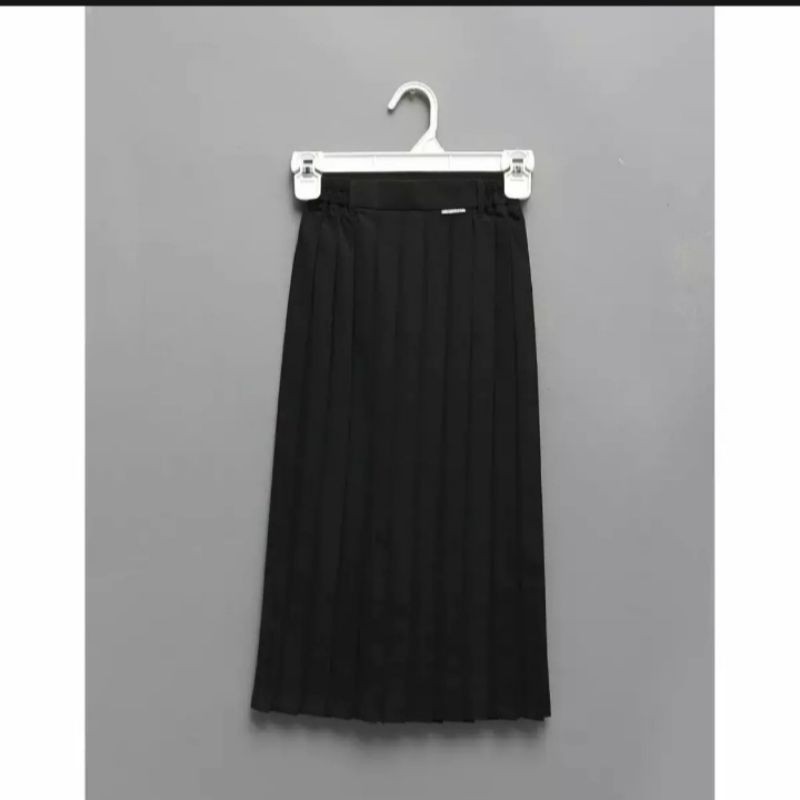 Rok Sekolah SMP SMA Rampel banyak Biru Putih Hitam Coklat Abu  S M L XL XXL Panjang Murah bahan Licin-Hitam