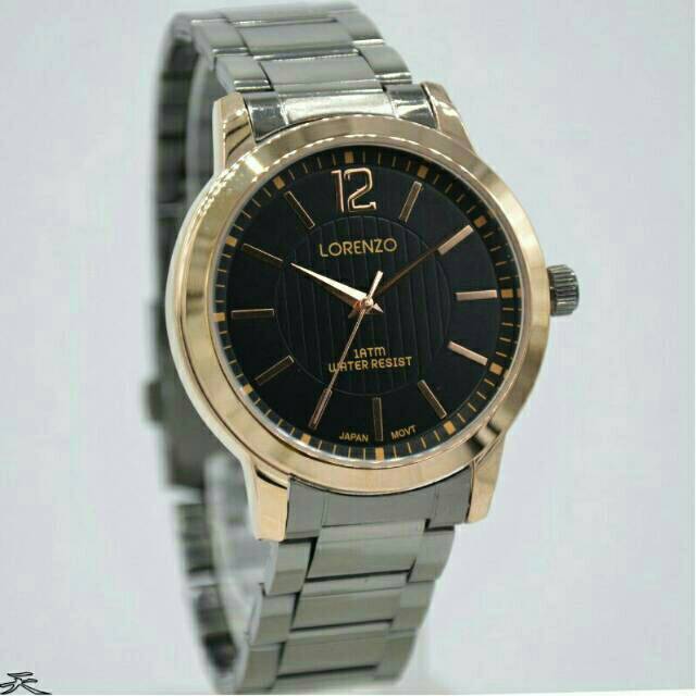 Jam tangan pria Original lorenzo 1002 Black Gold anti air