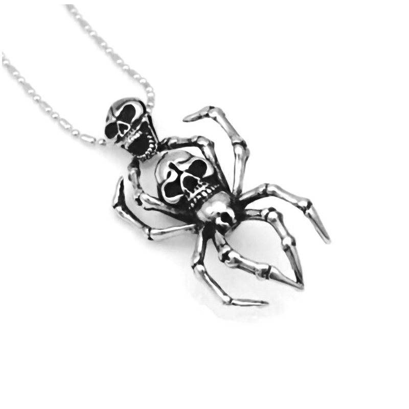 Punk Skull Spider Stainless Steel Pendant Necklace Exaggerated Men's Trendy Jewelry