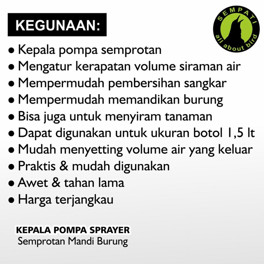 KEPALA POMPA SPRAYER MISTY SEMPROTAN MANDI BURUNG DISINFEKTAN TANAMAN
