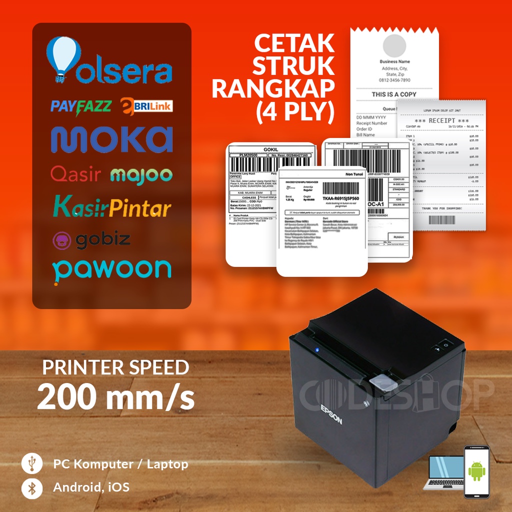 Printer Struk Epson TM-M30 Cetak Kertas Thermal 80mm Bluetooth