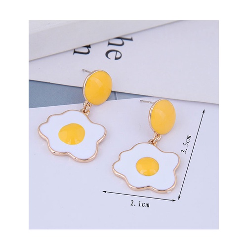 LRC Anting Tusuk Fashion White Dropped Oil Color Yolk Alloy Earrings A61125