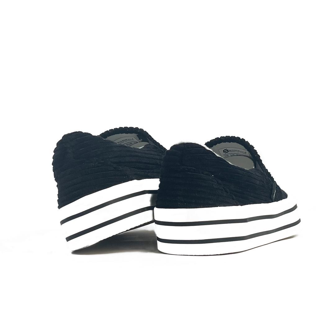 SIDSNEAKS Sepatu Slip On Pria Exelas Corduroy Black White