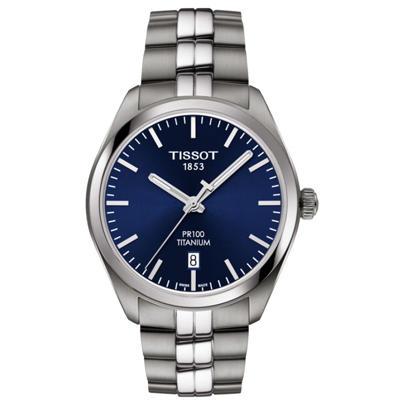 Jam Tangan Pria Tissot T101.410.44.041.00 PR 100 Titanium Men Quartz Blue Dial Titanium Watch