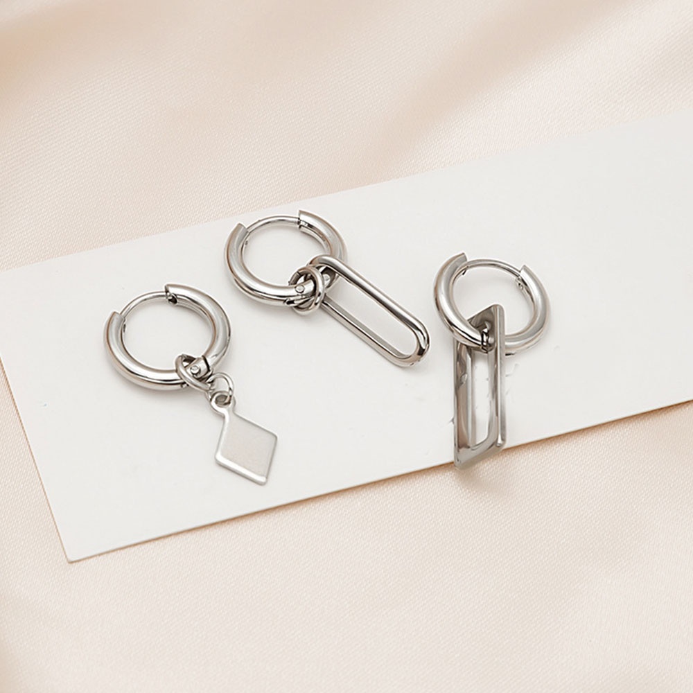 1 Pc Anting Hoop Bahan Stainless Steel Bentuk Persegi Geometris Gaya Gothic Hip Hop Untuk Pria Dan Wanita