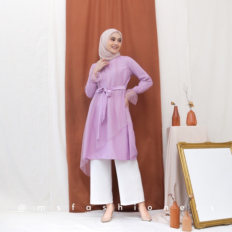 Zalfa Tile Dotty Busui/ tunik wanita /atasan / baju kondangan/ kulot/ celana scuba/ lilac/ tunik bus