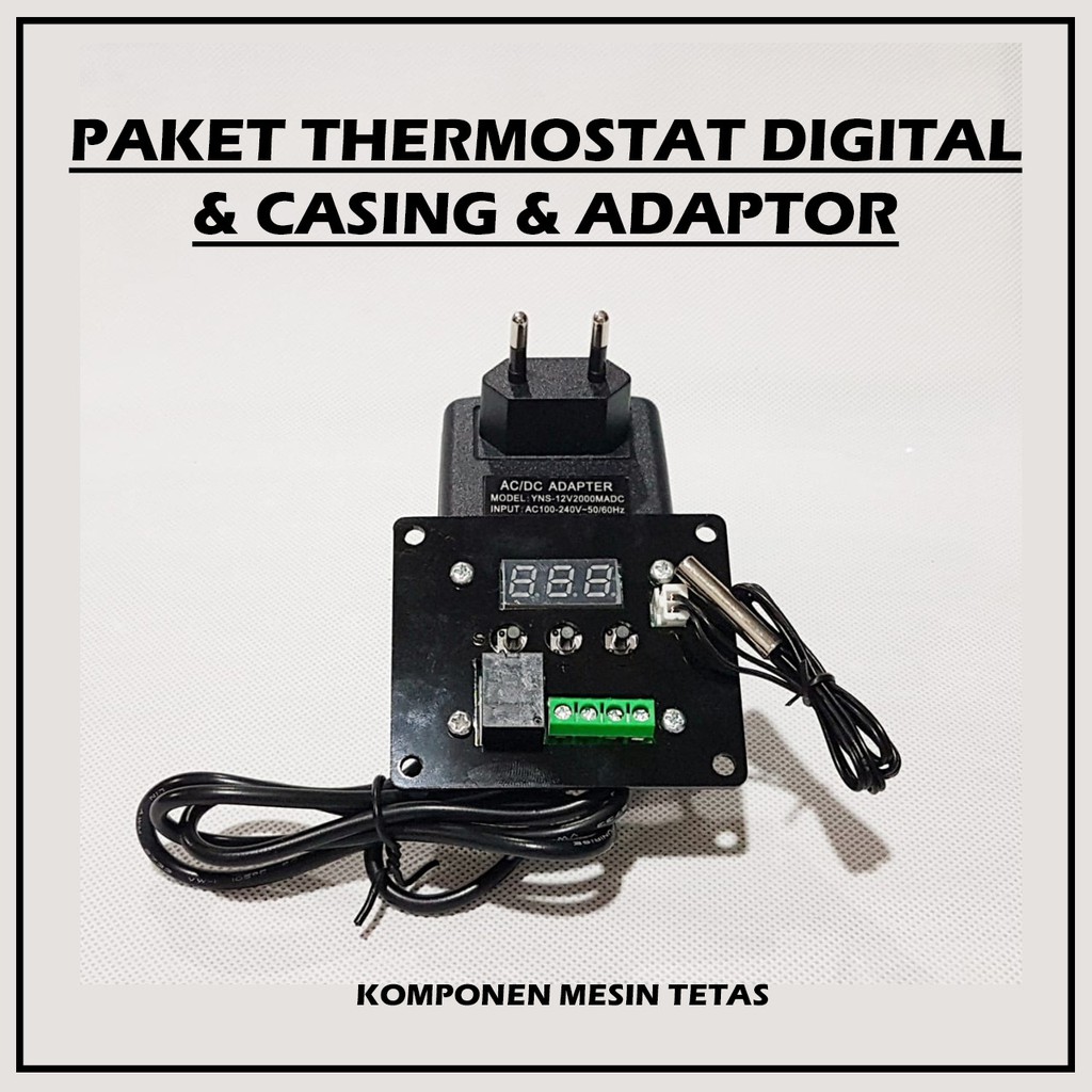 Paket Thermostat Digital DC dilengkapi dengan cover dan Adaptor 12V