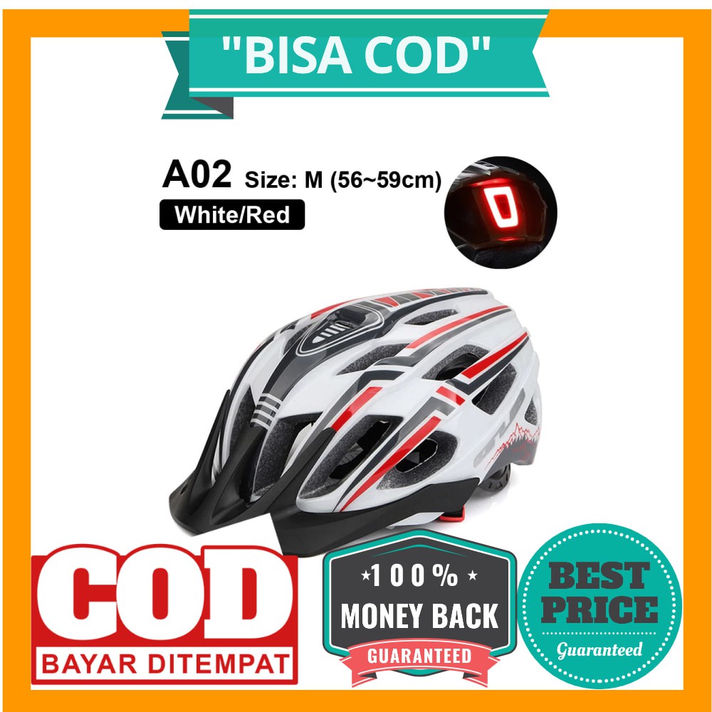 BISA COD GUB Helm Sepeda Bicycle Road Bike Helmet EPS Foam LED Light - A02 - White/Black