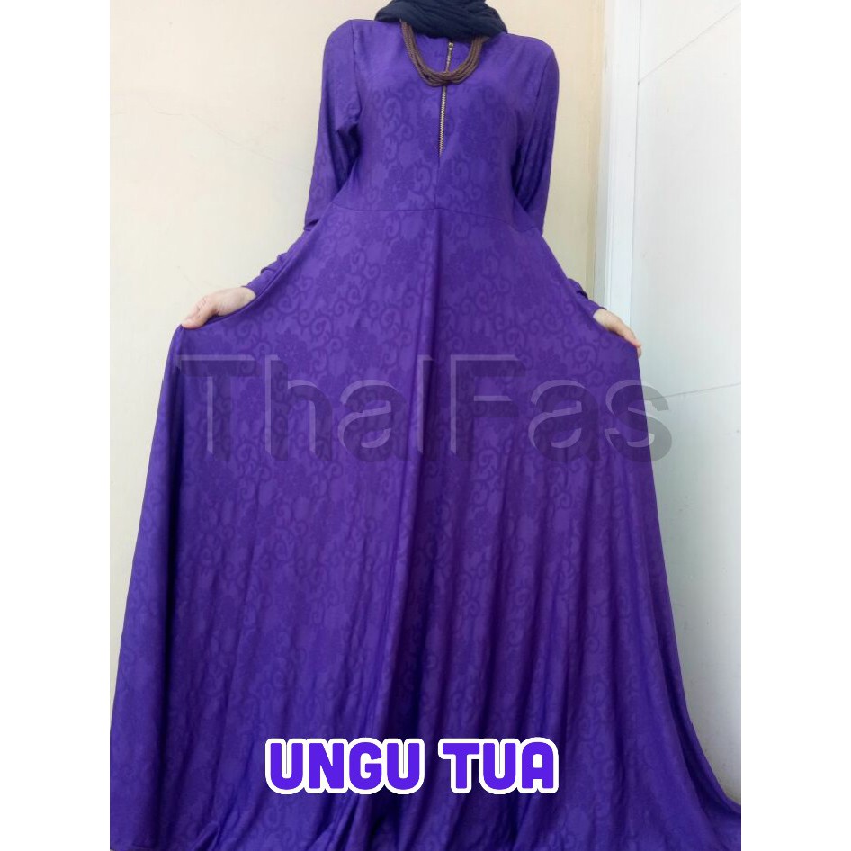 Gamis Jersey Embos Ungu Tua Motif Emboss Syari Ungu Terong
