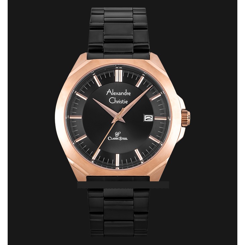 Alexandre Christie AC 8596 MD BBRBA Man Pria Black Rosegold Stainless Steel
