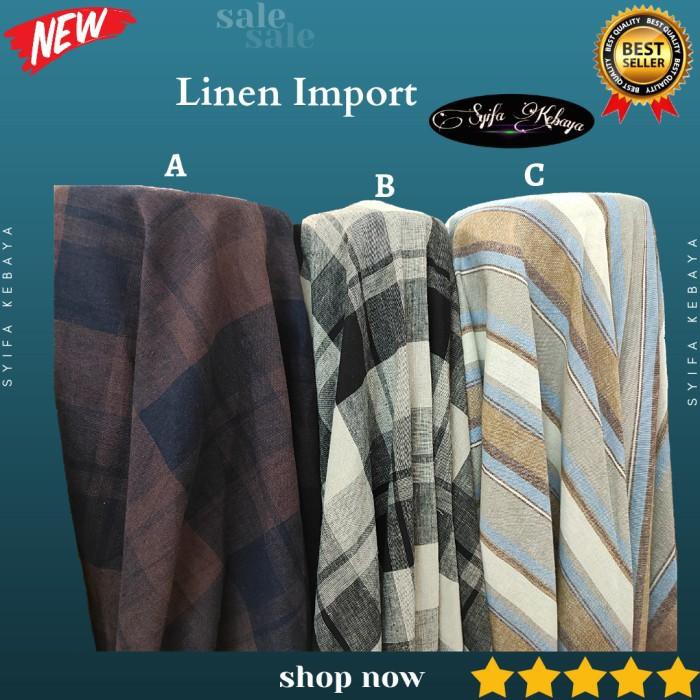 Cotton | Kain Bahan Linen Motif Flanel Kotak. Katun Linen Import Meteran Terbaru Ready Stock
