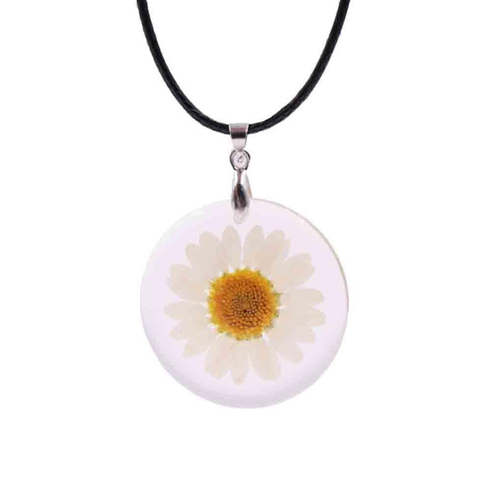 Needway Kalung Hadiah Fashion Rantai Bola Kering Lucu Daisy Kering Resin Bulat