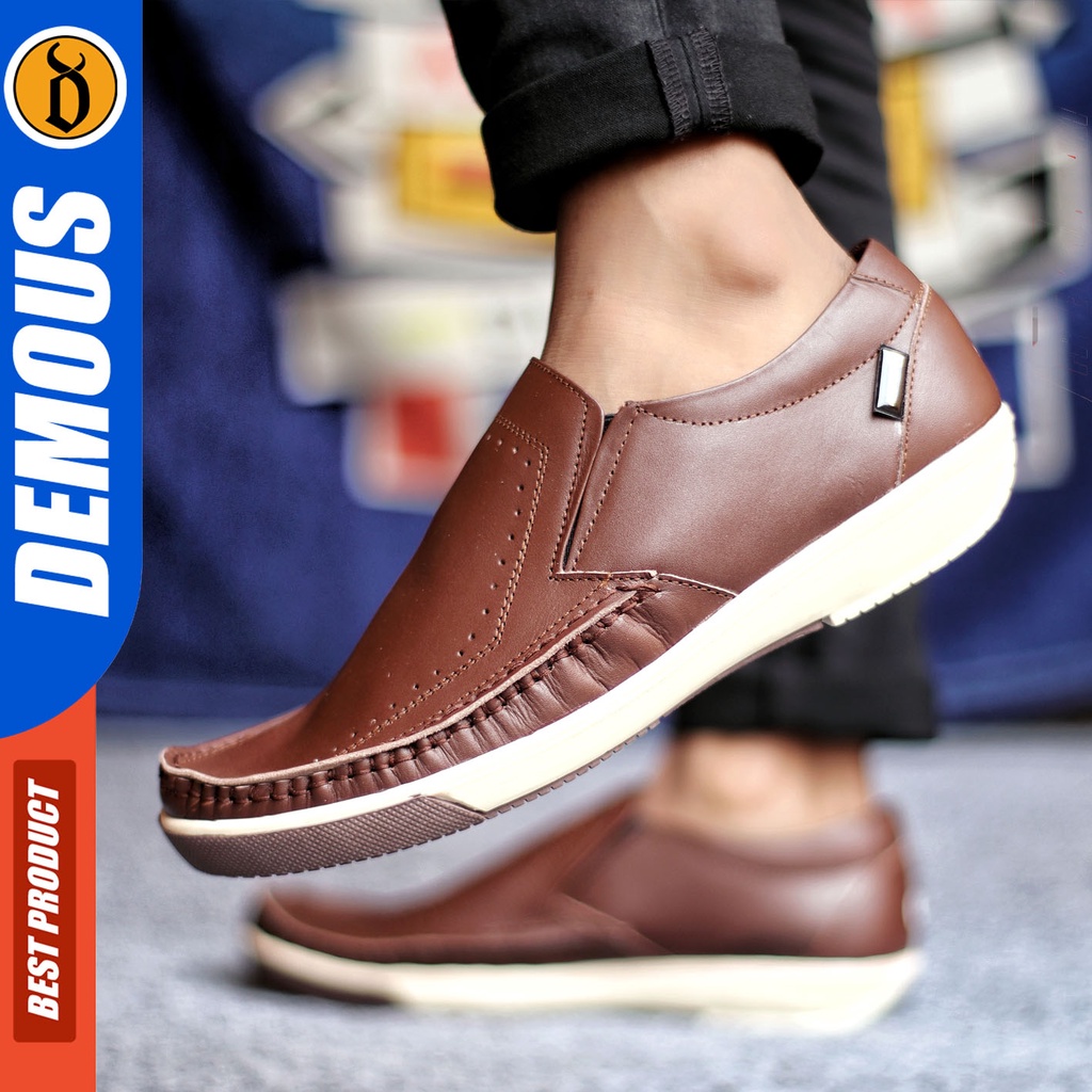 Sepatu Slip On Pria Sepatu Casual Pria Formal Kulit Asli Sepatu Pantofel Kerja Kantor Kuliah Kondangan Sepatu Slop Pria Sepatu Hitam Pria DEMOUS SANDRO