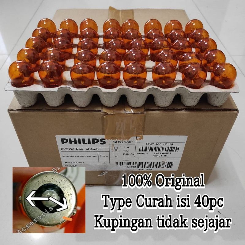 Bohlam Sein Reting - S25 Putar Besar 12v Kaki 1 Pentil Miring - Osram Philips Lezen Dante Original - Orange Kuning Amber