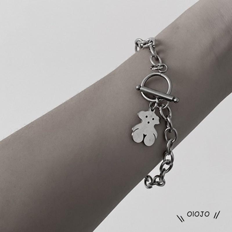 【COD】Korean Gelang Bahan Titanium Steel Desain Beruang Gaya Hip Hop Gelang Untuk Pasangan