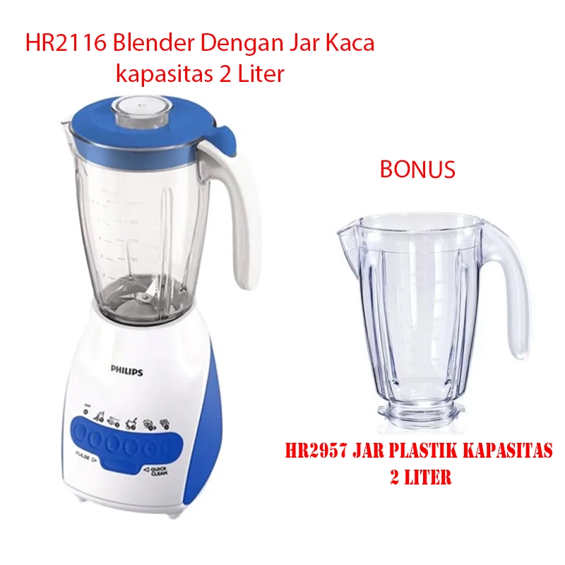 Philips HR2116 Blender Jar Kaca 2 Liter Bonus Jar Plastik HR2957 Kapasitas 2 Liter