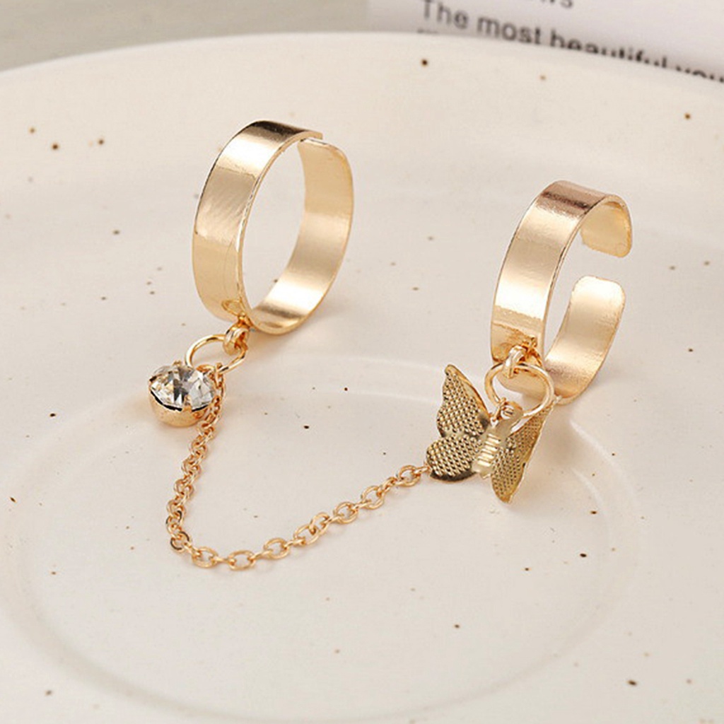 Hu Hu Hu Hu Hu Alat Bantu Pasang Kacamata♡ Set Cincin Knuckle Ring Adjustable Bahan Alloy Hias Berlian Imitasi Untuk Wanita