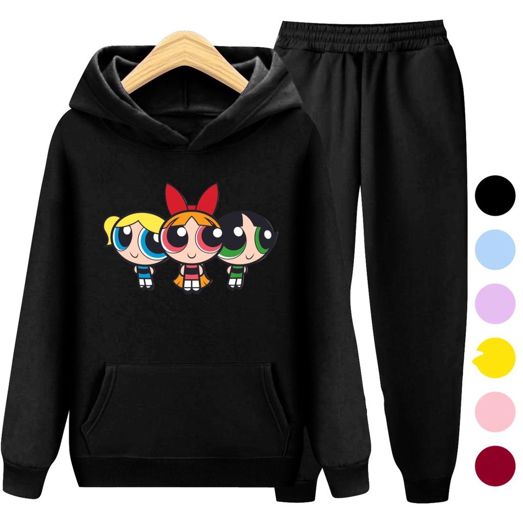 Setelan Anak Sweater Hoodie POWERPUFF GIRLS / Sweater Anak Kartun Size S (3-5 Thn) M (5-7 Thn) XL(9-12 thn) XXL (13 + thn)